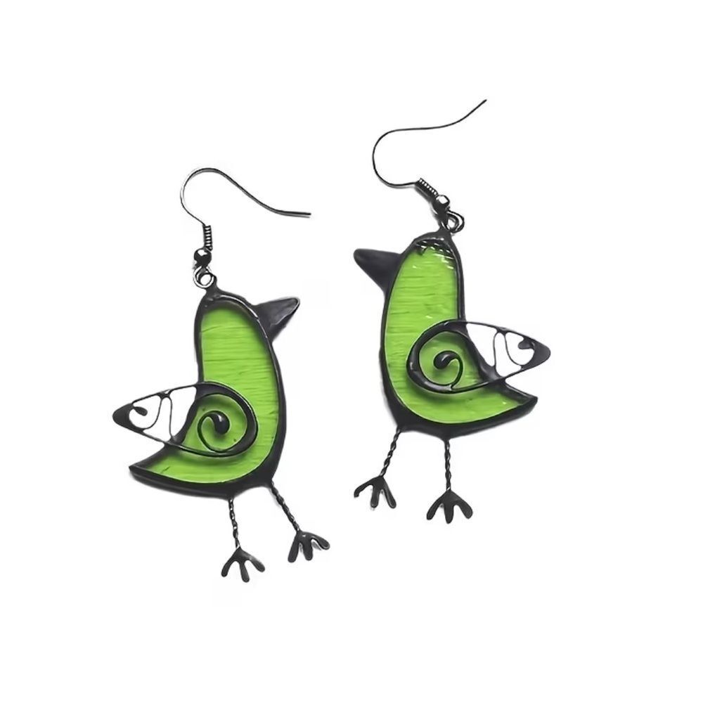 Green Bird Dangle Earrings #2429 - Picture 2 of 6
